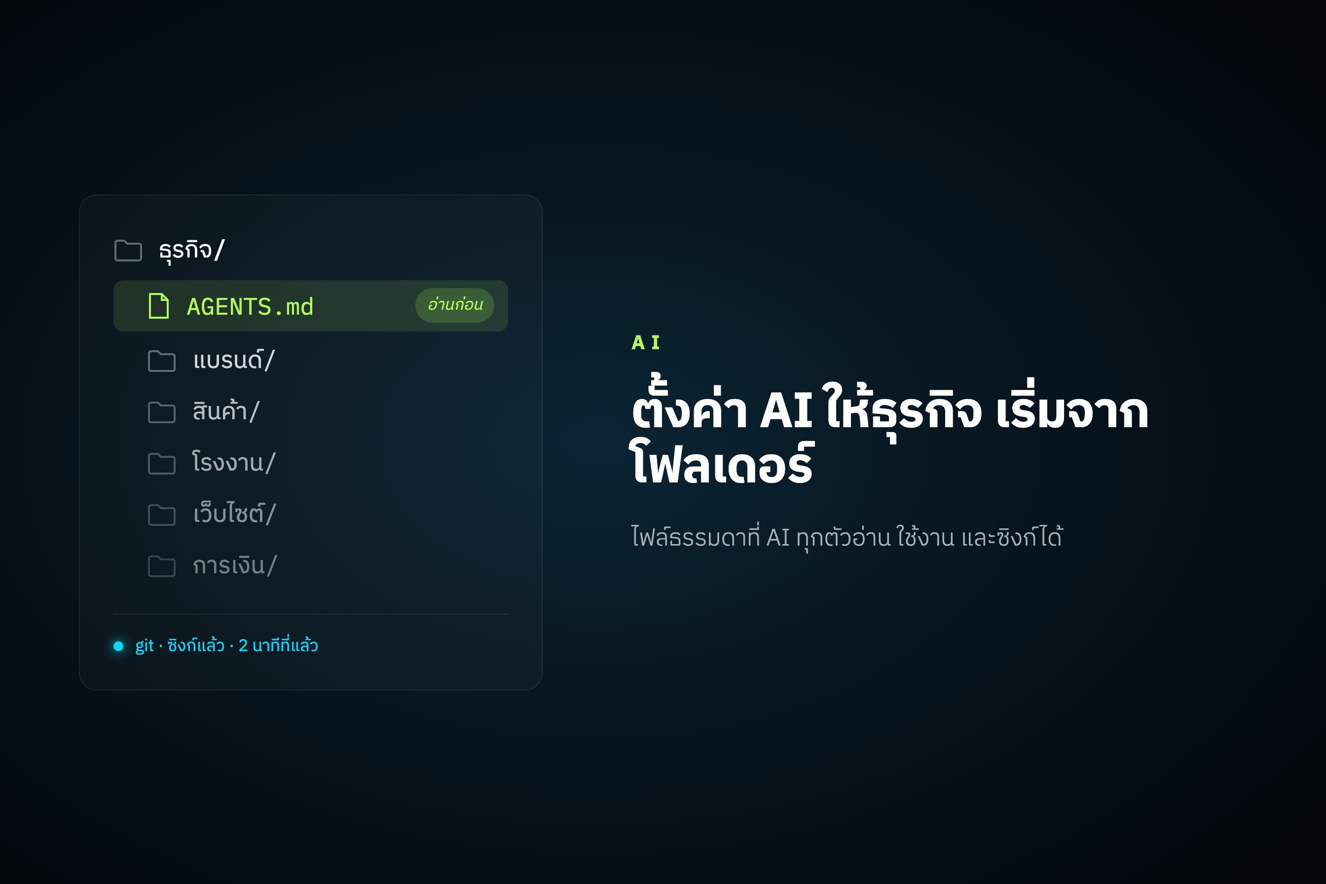 ตั้งค่า AI ให้ทำงานกับธุรกิจของคุณ เริ่มจากโฟลเดอร์ ไม่ใช่แพลตฟอร์ม
