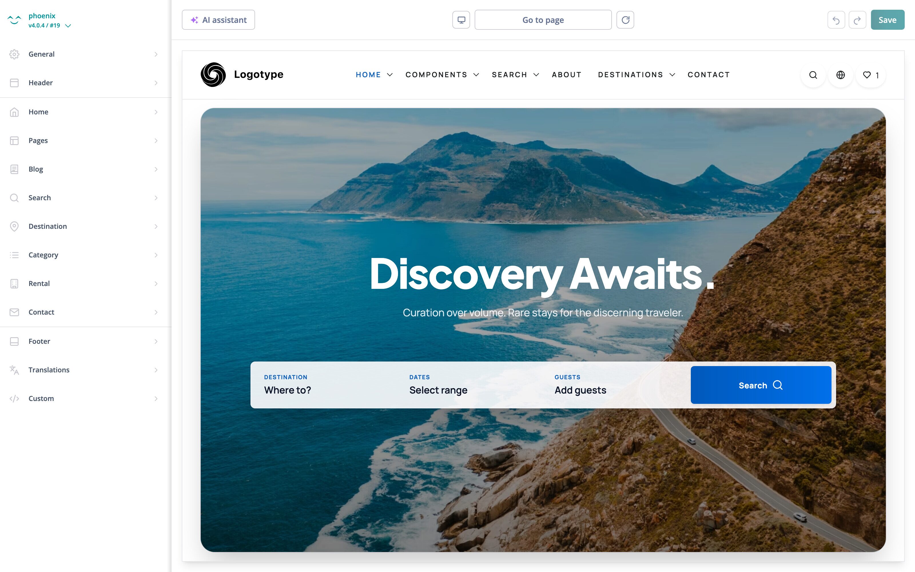 Theme v4 website builder with its live preview